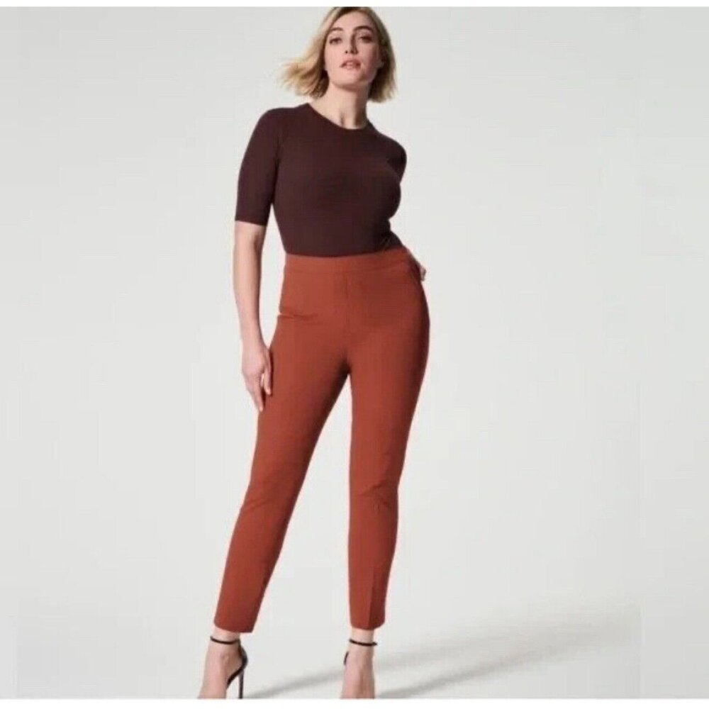 SPANX On the Go Ankle Slim Straight Pant in Bronze Glow Size LP NWT MSRP $128